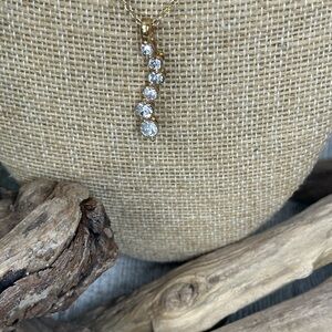 Gold Plated With 6 Gradated Smallest to Largest Cubic Zirconia CZ Necklace